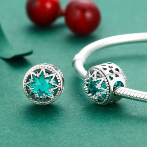 Romantic 925 Sterling Silver Glittering Snowflake Green Crystal Beads fit Women Bracelet Jewelry Christmas Gift SCC308
