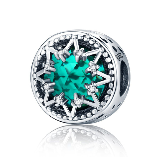 Romantic 925 Sterling Silver Glittering Snowflake Green Crystal Beads fit Women Bracelet Jewelry Christmas Gift SCC308
