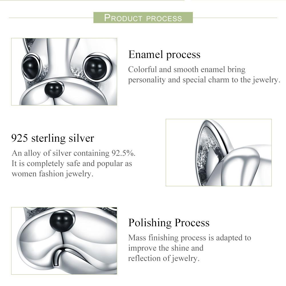 925 Sterling Silver Loyal Partners French BULLDOG Doggy Animal Beads fit Women Charm Bracelets Dog Jewelry SCC315