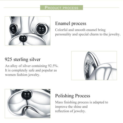 925 Sterling Silver Loyal Partners French BULLDOG Doggy Animal Beads fit Women Charm Bracelets Dog Jewelry SCC315