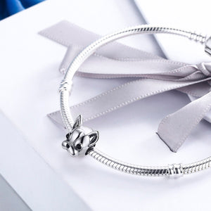 925 Sterling Silver Loyal Partners French BULLDOG Doggy Animal Beads fit Women Charm Bracelets Dog Jewelry SCC315