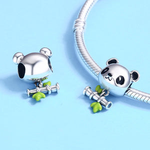 Real 100% 925 Sterling Silver Lovely Bamboo & Panda Animal Charm fit Girls Charm Bracelet DIY Jewelry Girls Gift SCC325