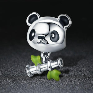 Real 100% 925 Sterling Silver Lovely Bamboo & Panda Animal Charm fit Girls Charm Bracelet DIY Jewelry Girls Gift SCC325