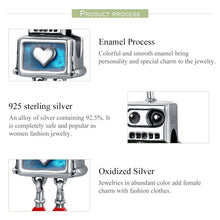 Load image into Gallery viewer, Fashion New 100% 925 Sterling Silver Cute Robot Heart Charms fit Charm Bracelets for Women Sterling Silver jewelry SCC346
