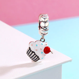 Hot Sale 925 Sterling Silver Sweet Cherry Cream Cupcake Pendant Charms fit Women Charm Bracelets Fine Jewelry SCC350