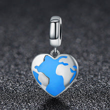 Load image into Gallery viewer, Genuine 925 Sterling Silver Travel Dream Map in Heart Dangle Charms fit Bracelets &amp; Necklaces Jewelry Accessories SCC351