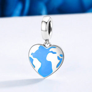 Genuine 925 Sterling Silver Travel Dream Map in Heart Dangle Charms fit Bracelets & Necklaces Jewelry Accessories SCC351