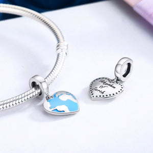 Genuine 925 Sterling Silver Travel Dream Map in Heart Dangle Charms fit Bracelets & Necklaces Jewelry Accessories SCC351