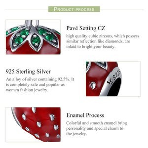 Authentic 925 Sterling Silver Sweet Strawberry Red Enamel Charm fit Women Charm Bracelets & Bangles Fine Jewelry SCC369