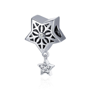 Genuine 100% 925 Sterling Silver Star Of Snow Country Charm Pendant fit Women Charm Bracelet & Necklaces jewelry SCC371