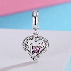 Pure 100% 925 Sterling Silver Sweet Heart to MOM Pendant Charm fit Women Charm Bracelet Beads Jewelry Mother Gift SCC392