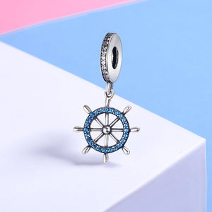 Genuine 100% 925 Sterling Silver Sea Voyage Ship Rudder Pendant Charms fit Women Bracelets Necklace Fine Jewelry SCC413