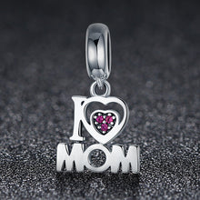 Load image into Gallery viewer, 100% Authentic 925 Sterling Silver i Love Mom Letter Pendant Charms fit Bracelets Fashion Jewelry Mother Gift SCC420