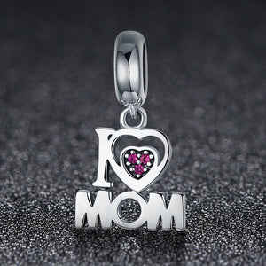 100% Authentic 925 Sterling Silver i Love Mom Letter Pendant Charms fit Bracelets Fashion Jewelry Mother Gift SCC420
