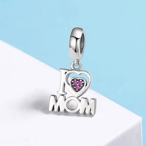 100% Authentic 925 Sterling Silver i Love Mom Letter Pendant Charms fit Bracelets Fashion Jewelry Mother Gift SCC420