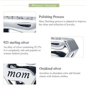 Authentic 925 Sterling Silver Super Mom Mother Engrave Beads fit Charm Bracelets & Bangles Jewelry Mother Gift SCC429