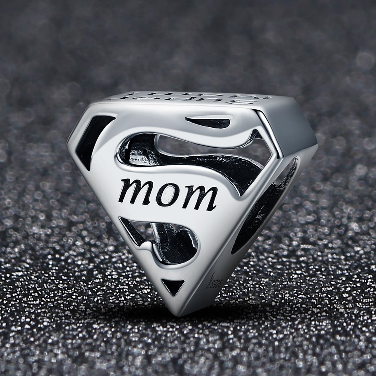 Authentic 925 Sterling Silver Super Mom Mother Engrave Beads fit Charm Bracelets & Bangles Jewelry Mother Gift SCC429
