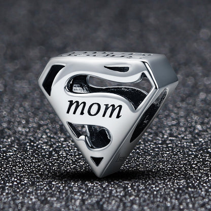 Authentic 925 Sterling Silver Super Mom Mother Engrave Beads fit Charm Bracelets & Bangles Jewelry Mother Gift SCC429