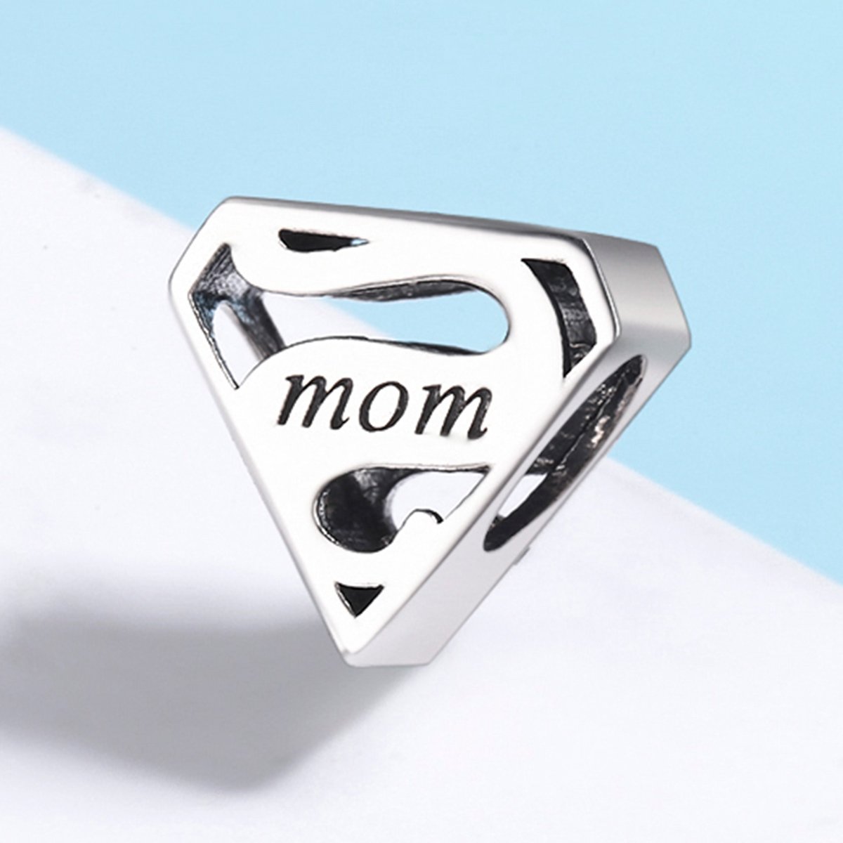 Authentic 925 Sterling Silver Super Mom Mother Engrave Beads fit Charm Bracelets & Bangles Jewelry Mother Gift SCC429