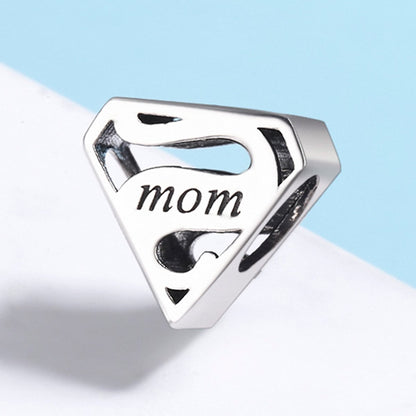Authentic 925 Sterling Silver Super Mom Mother Engrave Beads fit Charm Bracelets & Bangles Jewelry Mother Gift SCC429