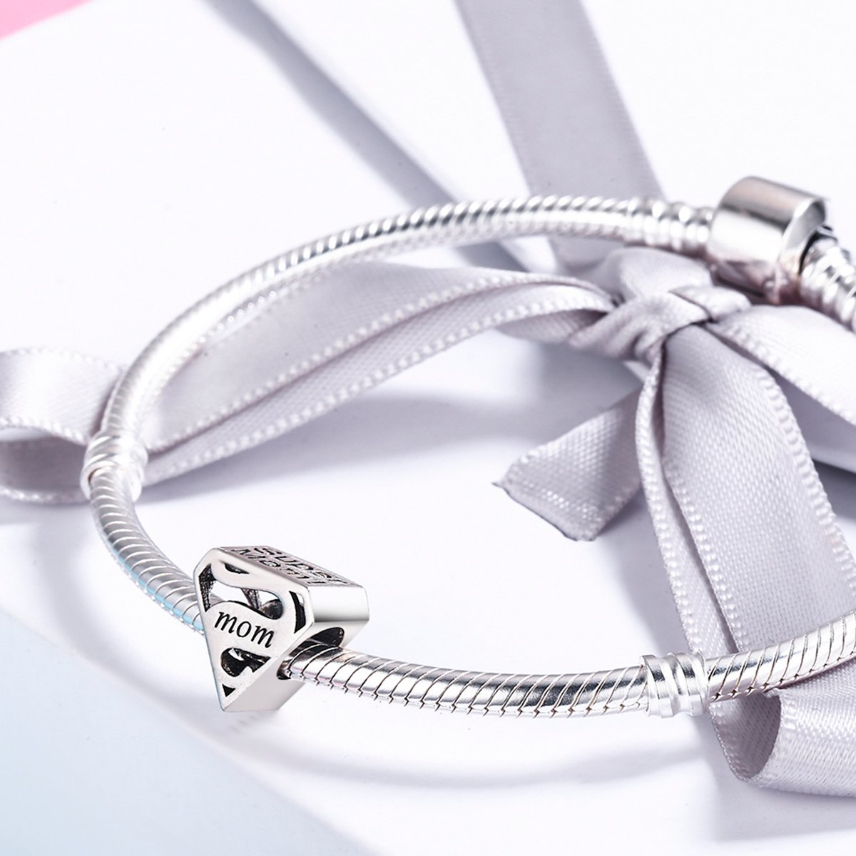 Authentic 925 Sterling Silver Super Mom Mother Engrave Beads fit Charm Bracelets & Bangles Jewelry Mother Gift SCC429