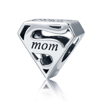 Authentic 925 Sterling Silver Super Mom Mother Engrave Beads fit Charm Bracelets & Bangles Jewelry Mother Gift SCC429