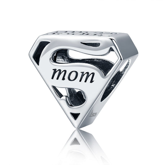 Authentic 925 Sterling Silver Super Mom Mother Engrave Beads fit Charm Bracelets & Bangles Jewelry Mother Gift SCC429