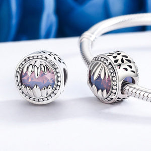 Authentic 925 Sterling Silver Autumn Tree Maple Leaf Pink Stone Beads fit Women Charm Bracelets DIY Jewelry SCC437