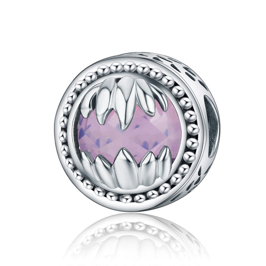 Authentic 925 Sterling Silver Autumn Tree Maple Leaf Pink Stone Beads fit Women Charm Bracelets DIY Jewelry SCC437