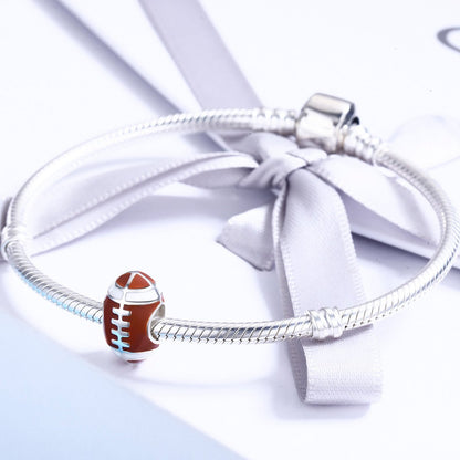 Sport Collection 100% 925 Sterling Silver American Football Sport Ball Charm Beads Fit Charm Bracelet DIY Jewelry SCC442