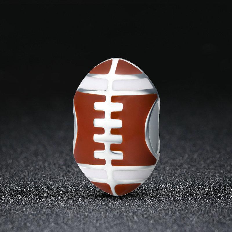 Sport Collection 100% 925 Sterling Silver American Football Sport Ball Charm Beads Fit Charm Bracelet DIY Jewelry SCC442