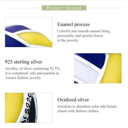 Authentic 100% 925 Sterling Silver Sport Ball Volleyball Love Charm Beads fit Women Bracelet DIY Beads Jewelry SCC448
