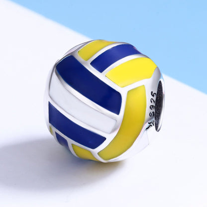 Authentic 100% 925 Sterling Silver Sport Ball Volleyball Love Charm Beads fit Women Bracelet DIY Beads Jewelry SCC448