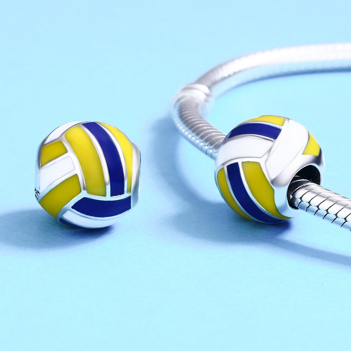 Authentic 100% 925 Sterling Silver Sport Ball Volleyball Love Charm Beads fit Women Bracelet DIY Beads Jewelry SCC448
