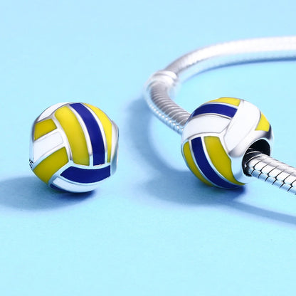 Authentic 100% 925 Sterling Silver Sport Ball Volleyball Love Charm Beads fit Women Bracelet DIY Beads Jewelry SCC448