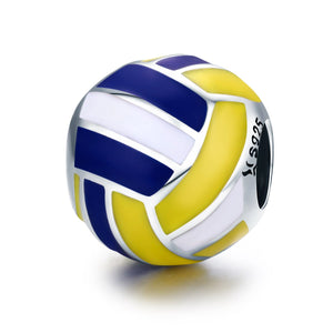 Authentic 100% 925 Sterling Silver Sport Ball Volleyball Love Charm Beads fit Women Bracelet DIY Beads Jewelry SCC448