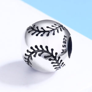 Sport Collection Real 925 Sterling Silver Sport Baseball Round Ball Beads Fit Charm Bracelet DIY Jewelry S925 SCC449