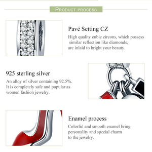 100% 925 Sterling Silver Women Shoes Mirror Makeup Pendant Charm fit Women Bracelet DIY Jewelry Women Gift SCC457