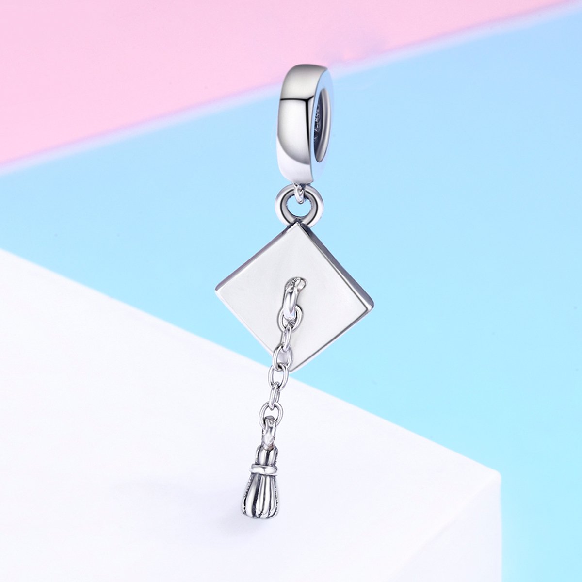 Authentic 925 Sterling Silver Graduate Trencher Cap Long Tassel Pendant Charm fit Women Bracelet DIY Jewelry Gift SCC459