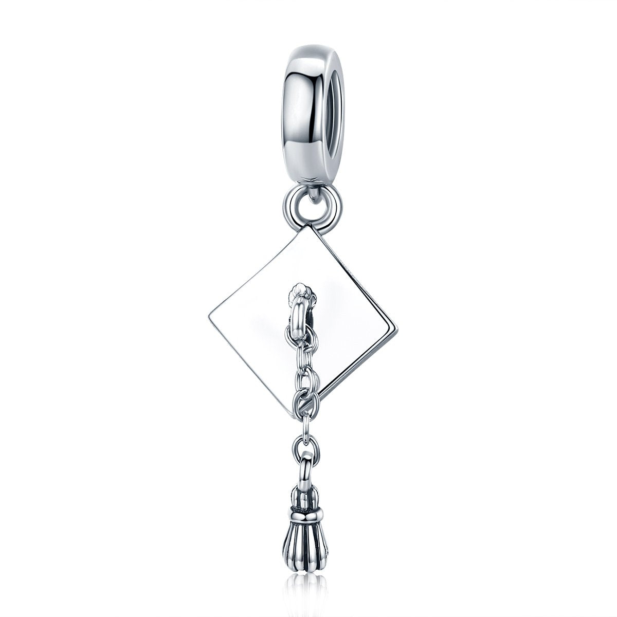 Authentic 925 Sterling Silver Graduate Trencher Cap Long Tassel Pendant Charm fit Women Bracelet DIY Jewelry Gift SCC459