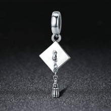 Load image into Gallery viewer, Authentic 925 Sterling Silver Graduate Trencher Cap Long Tassel Pendant Charm fit Women Bracelet DIY Jewelry Gift SCC459