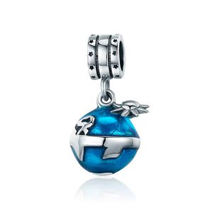 Authentic 925 Sterling Silver Blue Planet Enamel Charm Pendant fit Women Charm Bracelet Necklace Jewelry Gift SCC469
