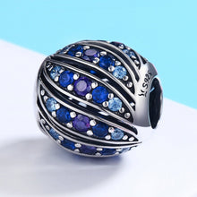 Load image into Gallery viewer, Real 100% 925 Sterling Silver Peacock Feather Blue Crystal CZ Charm Beads fit Charm Bracelet DIY Jewelry Making SCC472