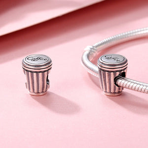 Valentine Day Gift 100% 925 Sterling Silver Coffee Love Coffee Cup Charm Beads Fit Charm Bracelet DIY Jewelry SCC477