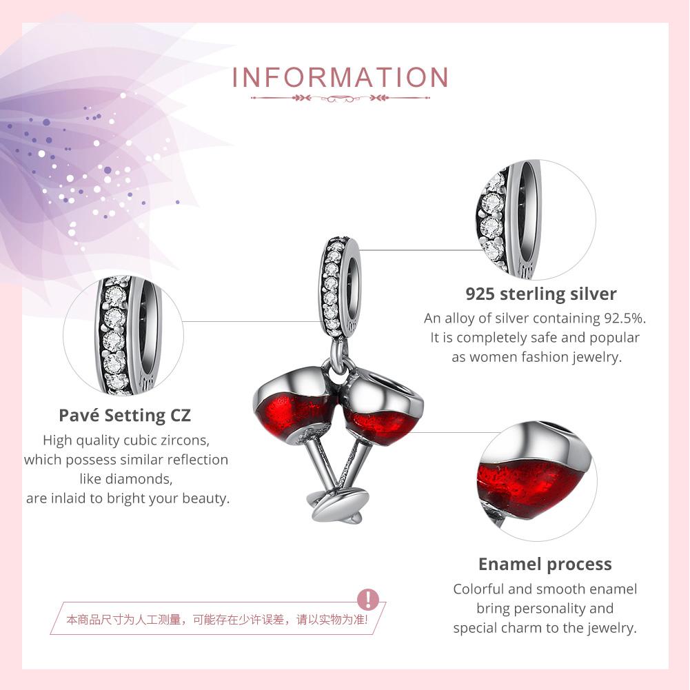 Valentine Day Gift 925 Sterling Silver Cheers for Love Couple Beer Pendant Charm Fit Charm Bracelet DIY Jewelry SCC478