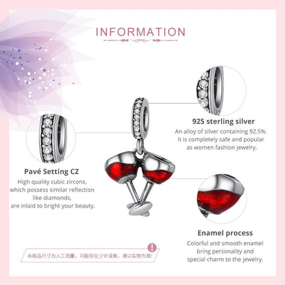 Valentine Day Gift 925 Sterling Silver Cheers for Love Couple Beer Pendant Charm Fit Charm Bracelet DIY Jewelry SCC478