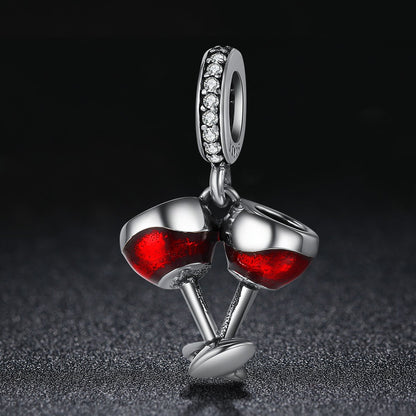 Valentine Day Gift 925 Sterling Silver Cheers for Love Couple Beer Pendant Charm Fit Charm Bracelet DIY Jewelry SCC478
