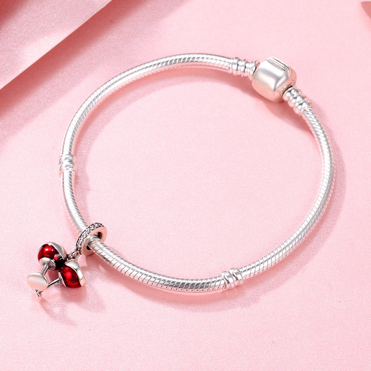 Valentine Day Gift 925 Sterling Silver Cheers for Love Couple Beer Pendant Charm Fit Charm Bracelet DIY Jewelry SCC478