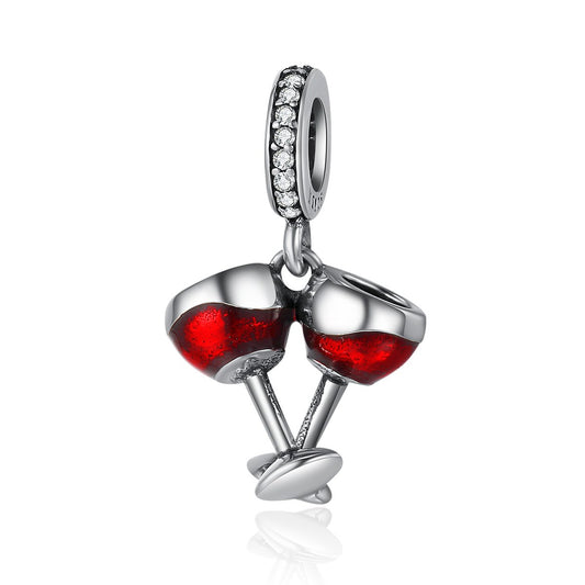 Valentine Day Gift 925 Sterling Silver Cheers for Love Couple Beer Pendant Charm Fit Charm Bracelet DIY Jewelry SCC478
