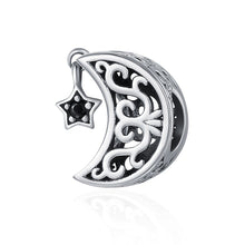 Load image into Gallery viewer, 100% 925 Sterling Silver Openwork Moon and Star Goodnight Charm Beads fit Bracelet DIY Jewelry Valentine Day Gift SCC483